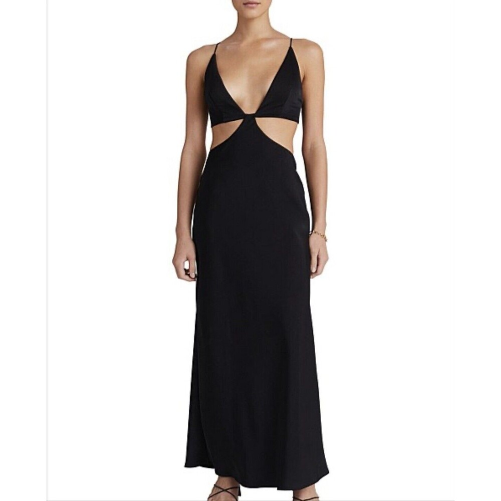 BEC BRIDGE Ciao Bella Maxi Dress US 6 Black Backless Cutout Sleeveless Cocktail